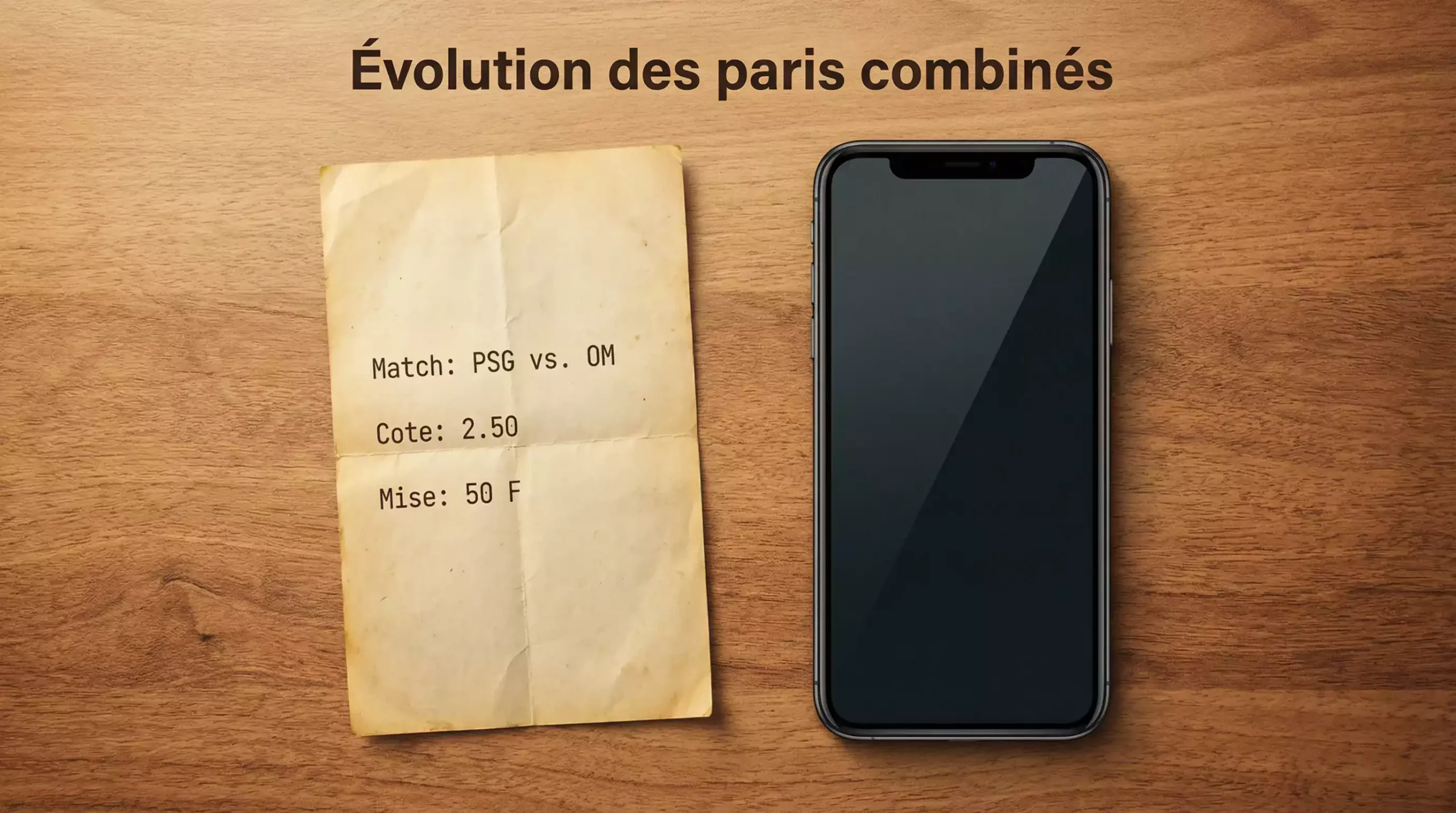 Ancien ticket de pari sportif papier à côté d'un smartphone moderne