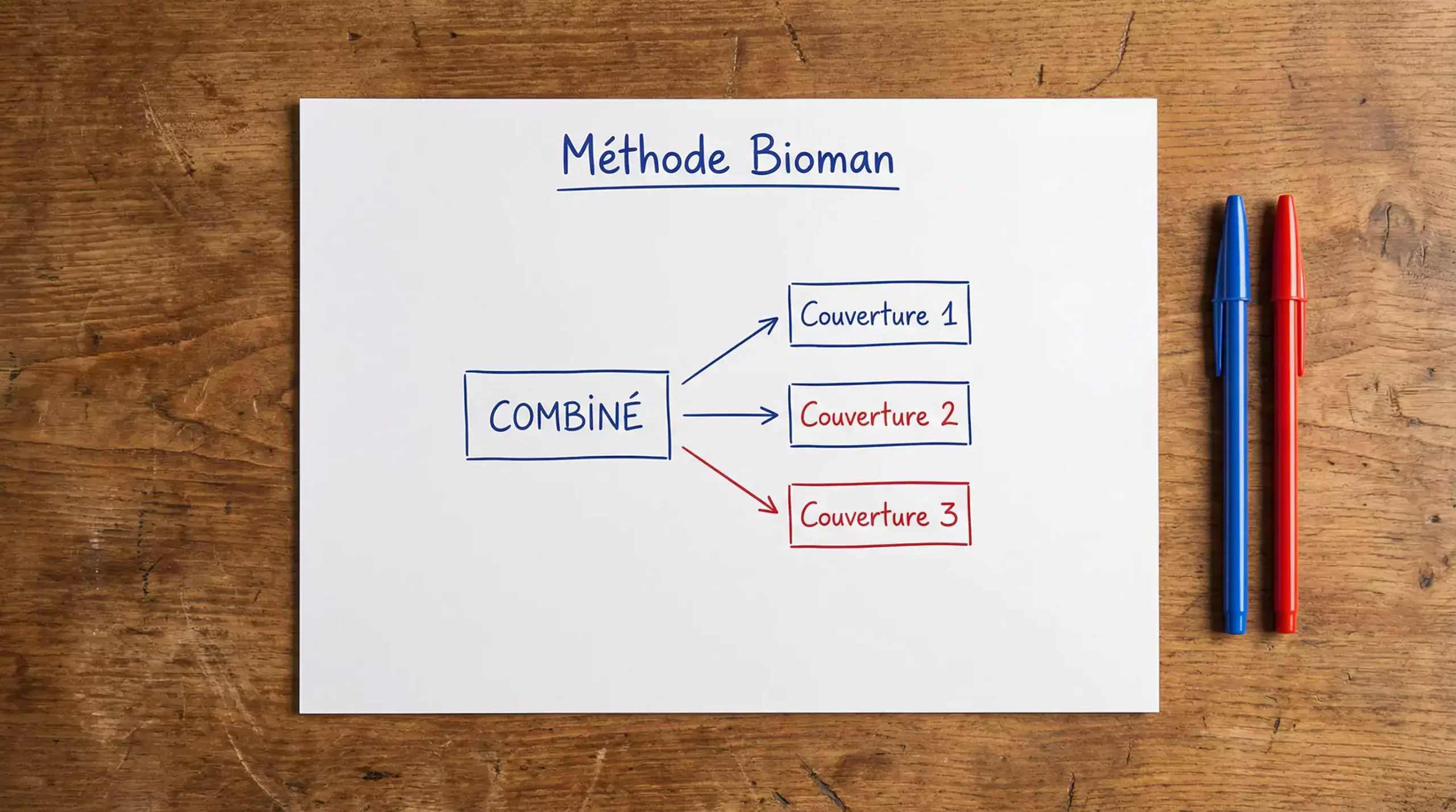 Schéma de couverture Bioman avec pari combiné principal et paris simples de protection