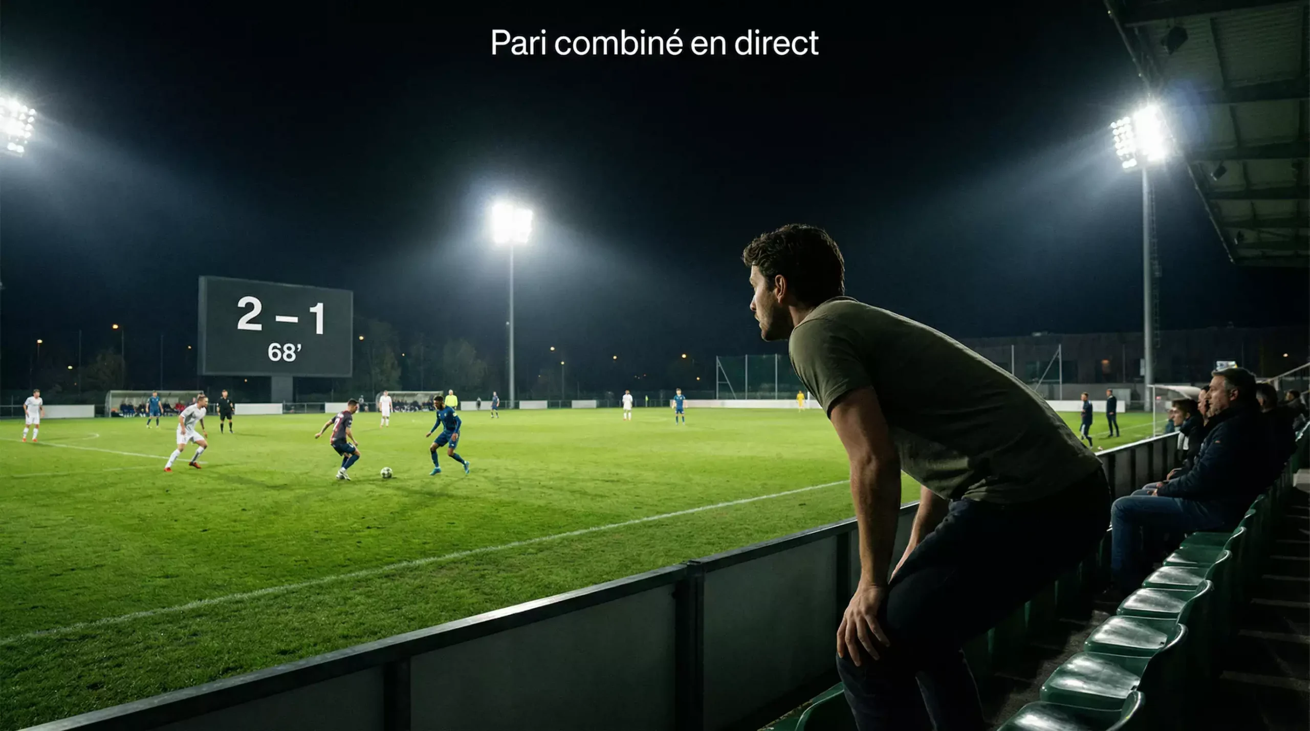Spectateur suivant un match de football en direct dans un stade avec écran de score