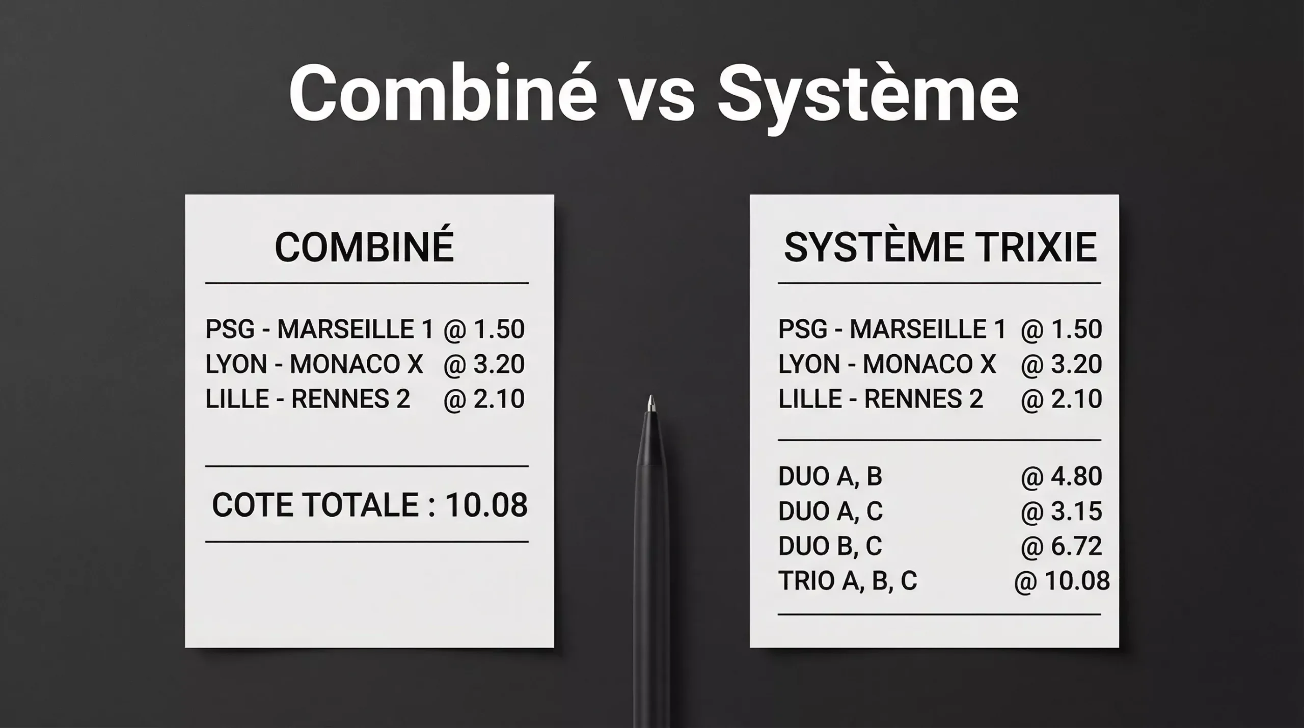 Comparatif entre pari combiné et pari système avec coupon de paris sportifs