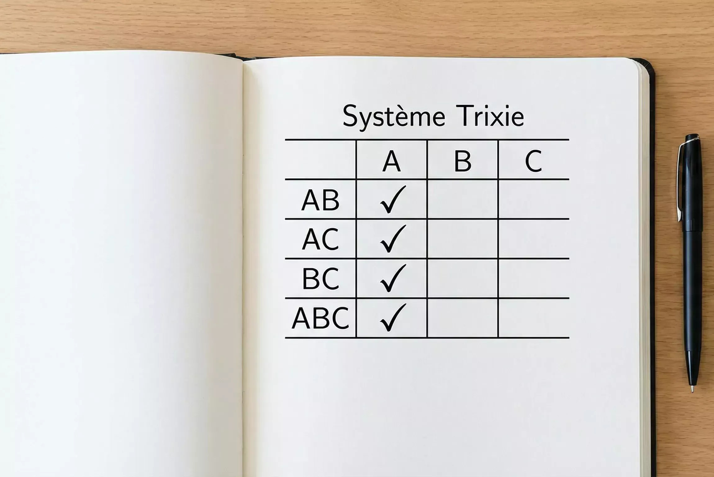 Tableau de combinaisons d'un pari système Trixie avec trois sélections sportives