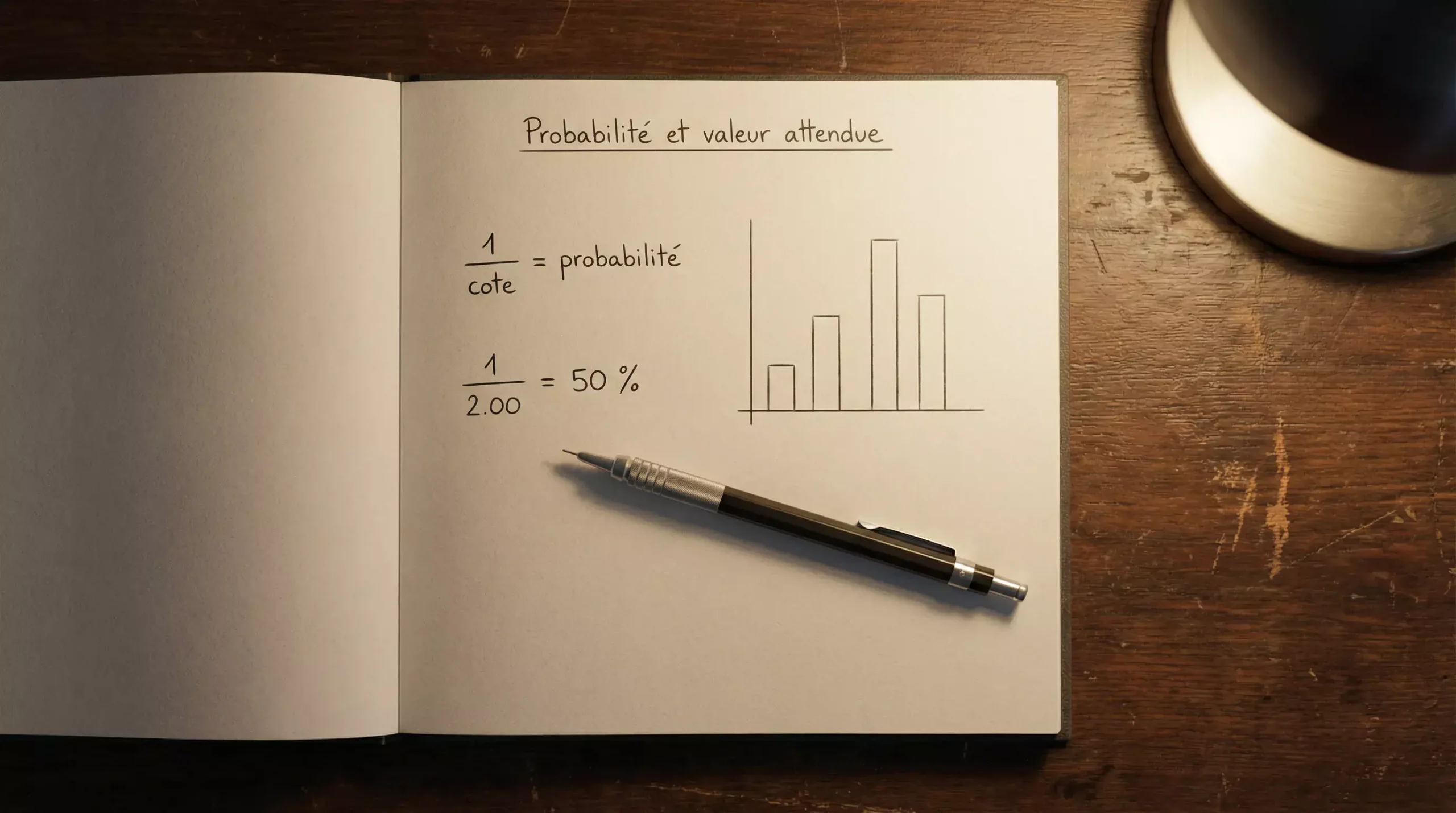 Bloc-notes avec formule de probabilité implicite et cotes de paris sportifs