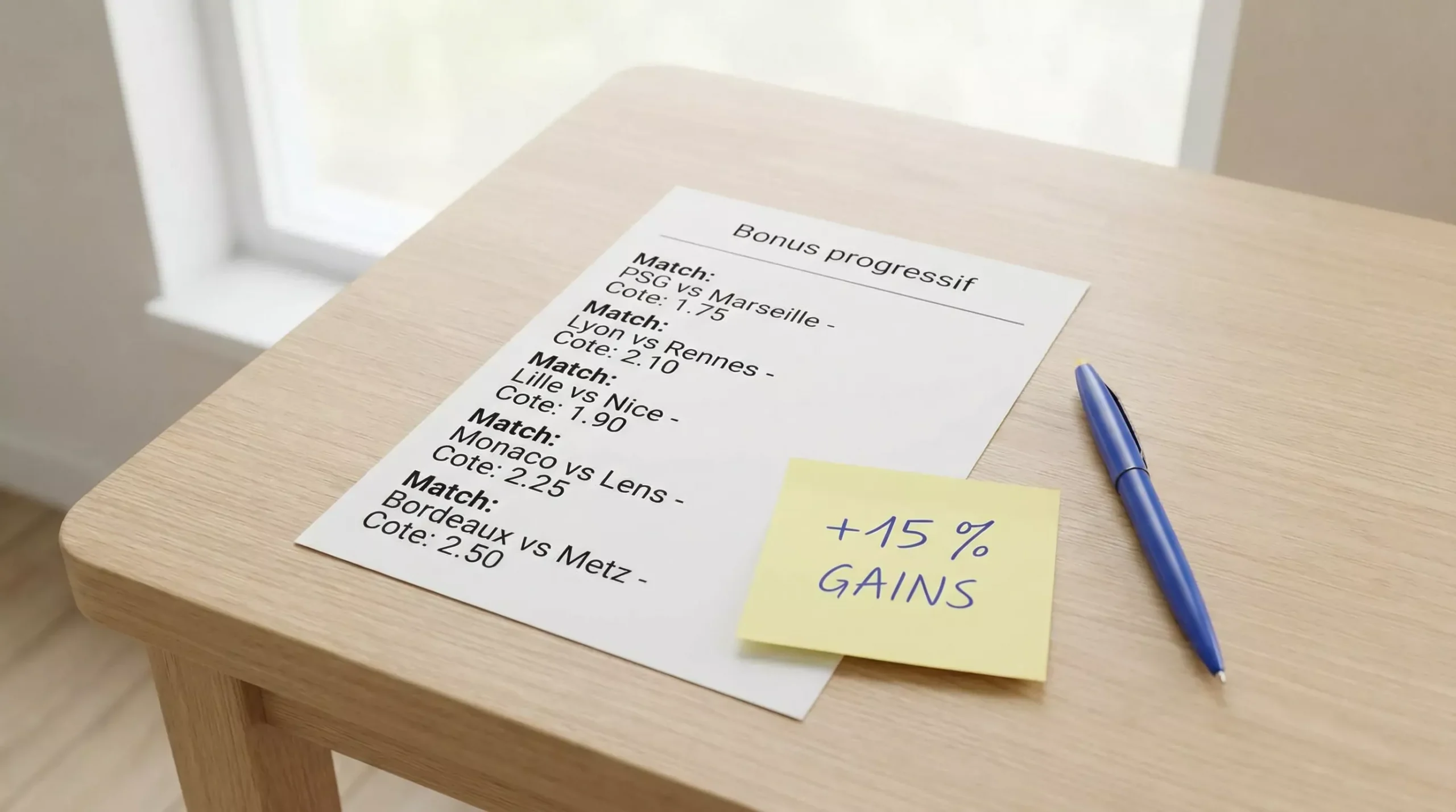 Ticket de pari combiné avec indication de bonus progressif sur les gains